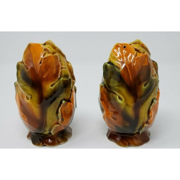 Salt & Pepper Shakers Fall Autumn Leaves Japan Ceramic Vintage 4.5 x 3 in - Picture 3 of 5
